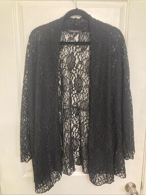 Adele & May Black Lace Kimono Sheer Open Front Cardigan Whimsigoth Sz 1X